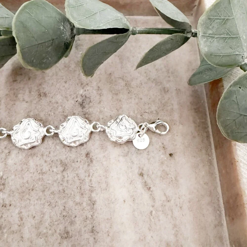 925 Sterling Silver Flower Chain Link Bracelet